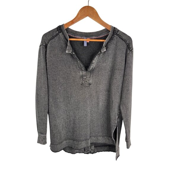 PILCRO Women's Black Faded Edge Split Hem Oversized Sweatshirt Tunic Small - Picture 1 of 5